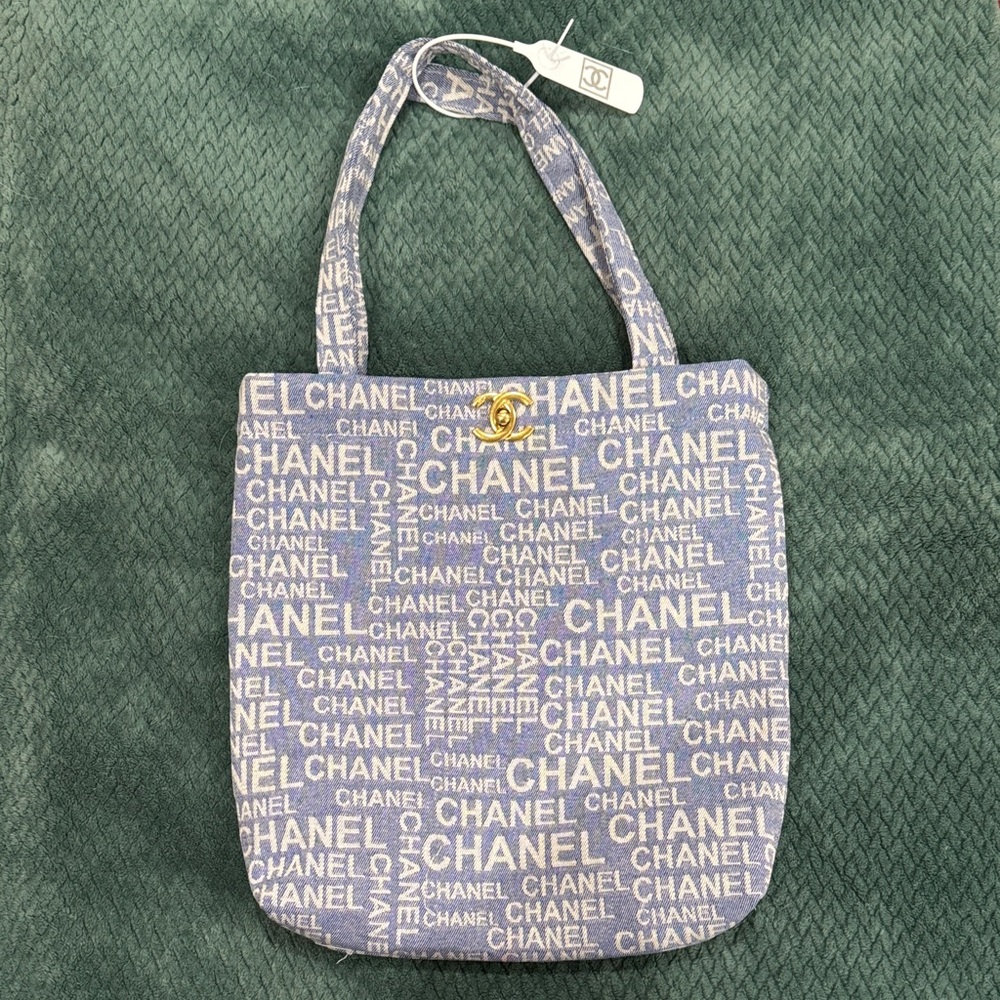 CHANEL Navy and White Logo Tote